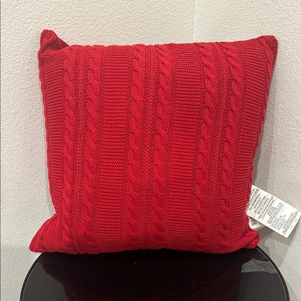 Red Cable Knit Throw Pillow